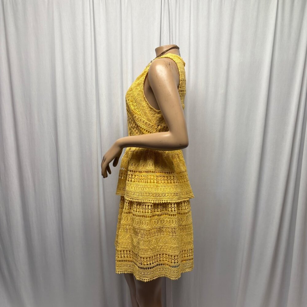 Miami Yellow Crochet Lace Tiered Dress Womens Size Medium Sleeveless Summer - Picture 4 of 9